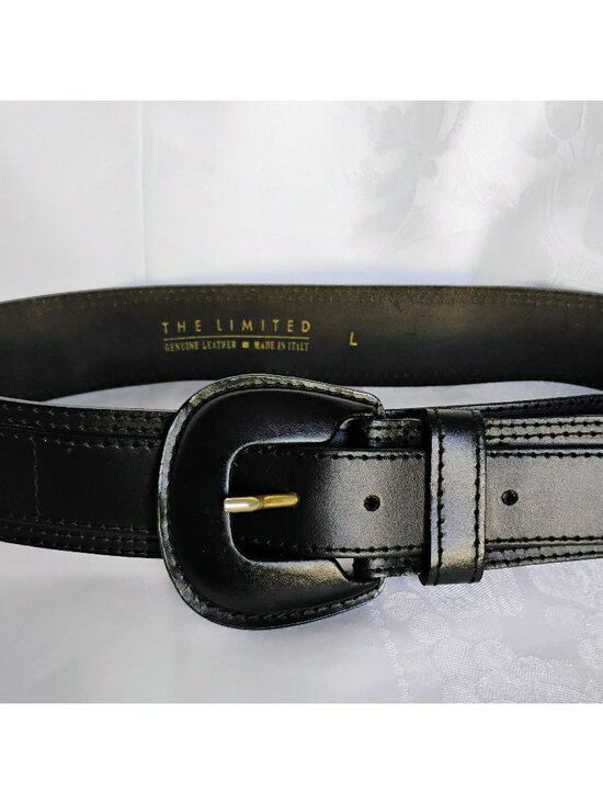 Wide Black Leather Belt Made In Italy by The Limited Size L Vintage 80s 90s main image 7